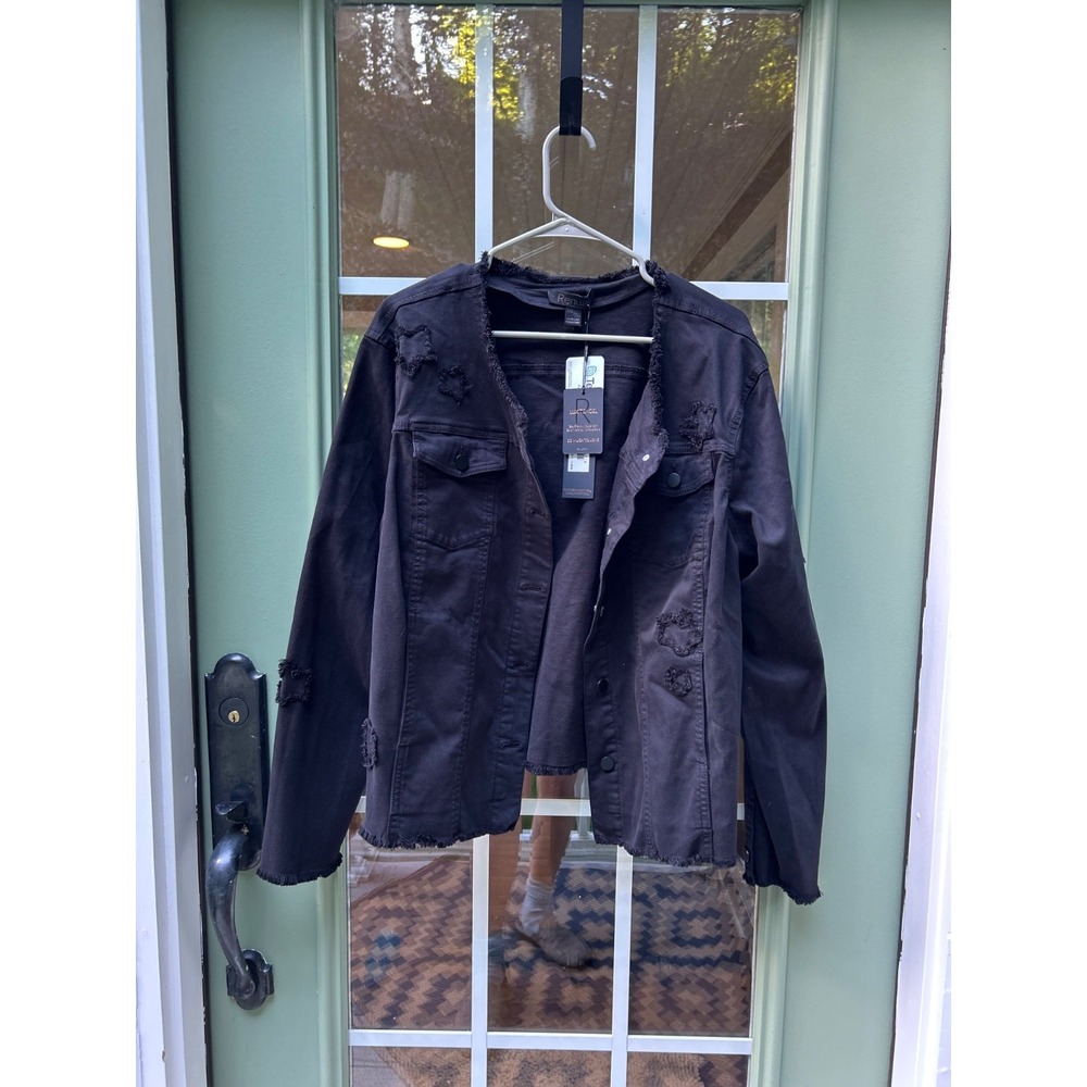 Renuar Women XXL Woven Tencel Jacket Black Distressed Frayed R3811 NWT
